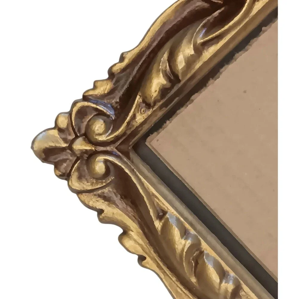 VTG 1973 Gold Bronze Photo Frame Resin Faux Carved Wood Ornate Scroll 8.25x6.25